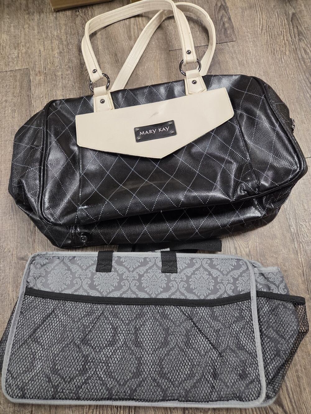 MARY KAY Large Tote Bag Black Cream Consultant With Removable Organizer Duffle